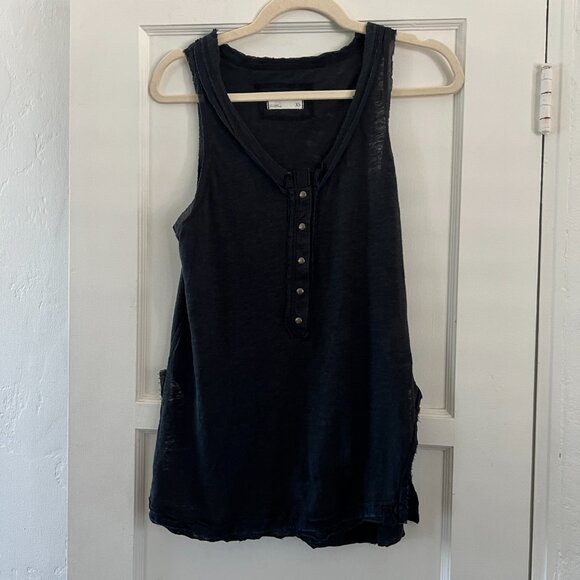 Free People Women's Love Language Solid Tank black linen slit hem henley XS - Picture 1 of 11